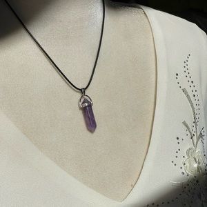 3/$16 Natural Amethyst Gemstone Necklace 18' Black PU Cord - Promotes Chakra B…